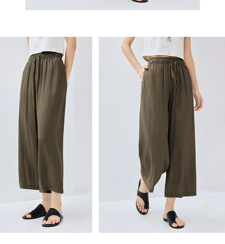 Giordano Elastic Waist Wide Leg Casual Capris