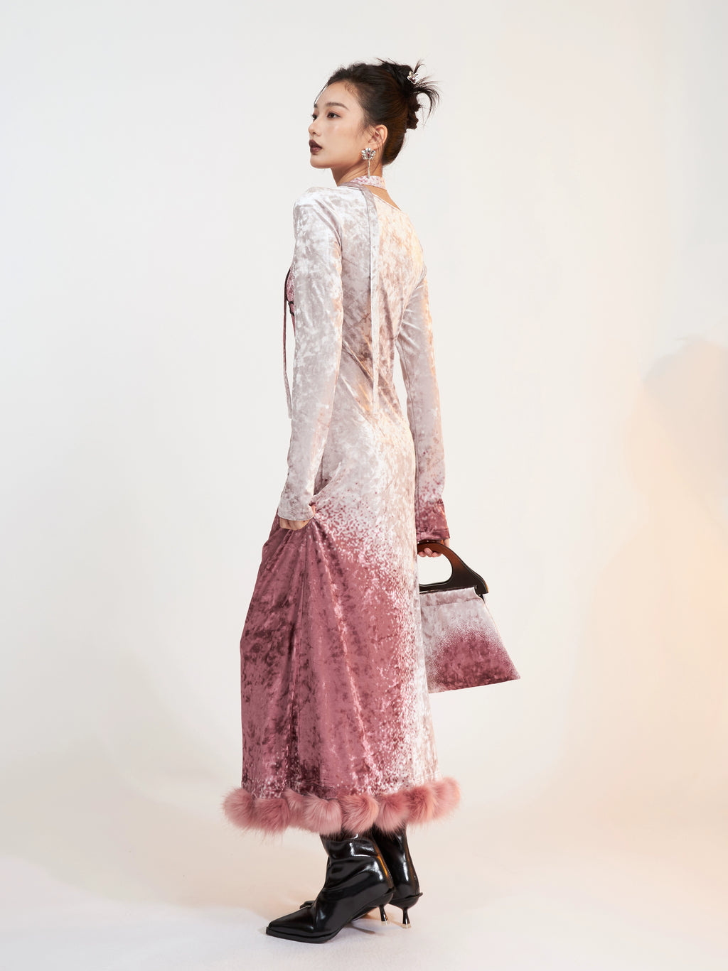Eidolon Grain Velvet Print Christmas Embroidered Dress