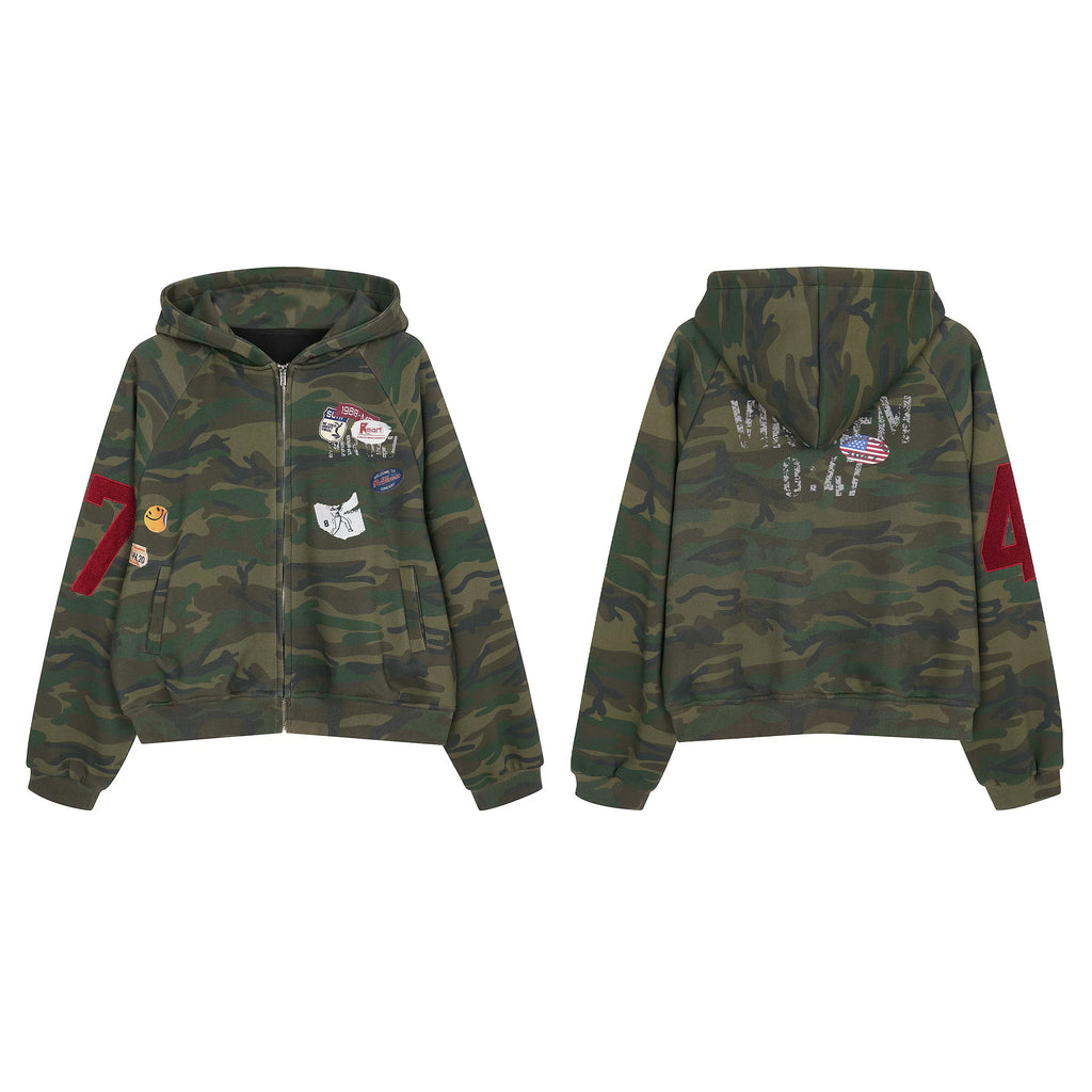EAHO Camouflage Fleece Cardigan Hooded Sweater