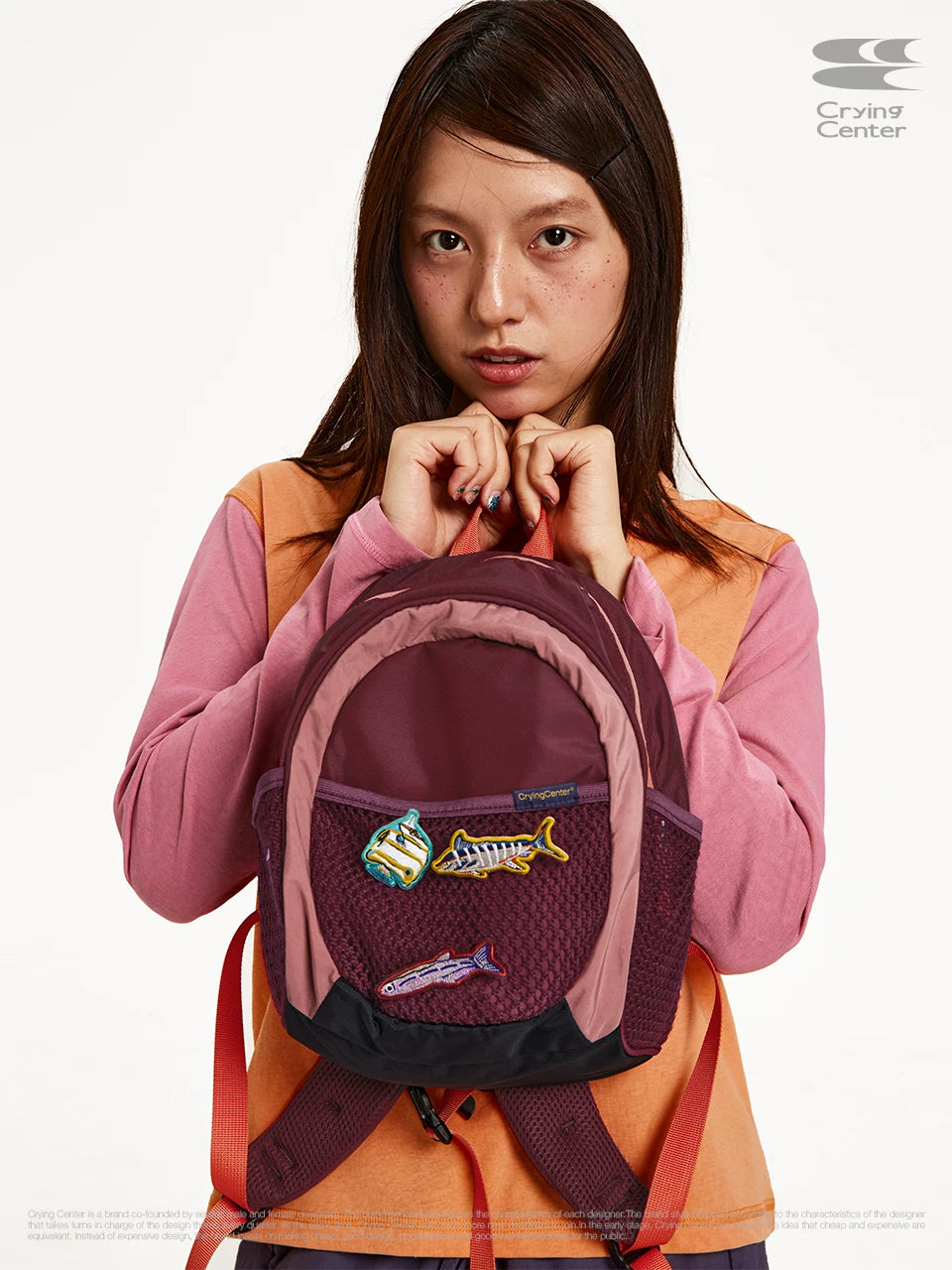 CryingCenter Contrast Pin Small Fish Embroidery Sports Backpack