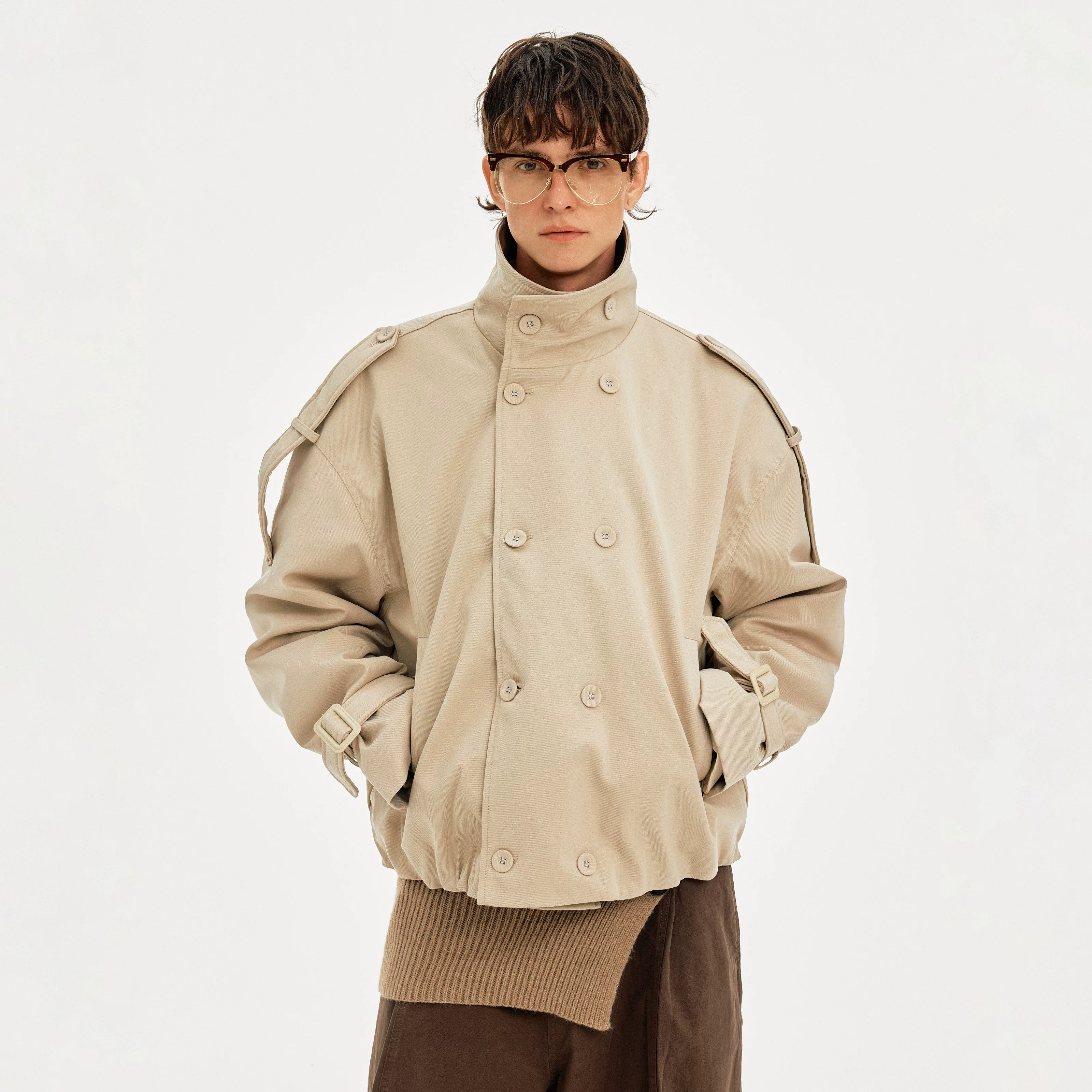 MADWITCH Double-breasted Stand-up Collar Thermal Tooling Jacket