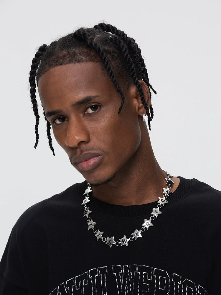 UNTILWERICH Five Star Necklace Letter Titanium Steel Necklace