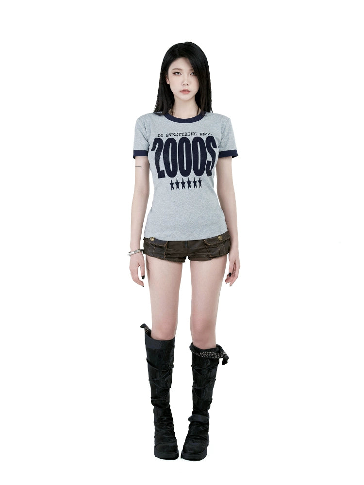 DETW 25ss * "2000S" Front Shoulder Slim Color Matching Short Sleeve Simple Commuter Tee