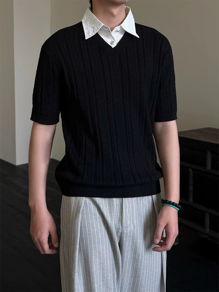 KREATE Lapel Fake Two Knitted Tee