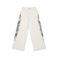 FUNKYFUN Lace Print Burrs Straight-leg Pants