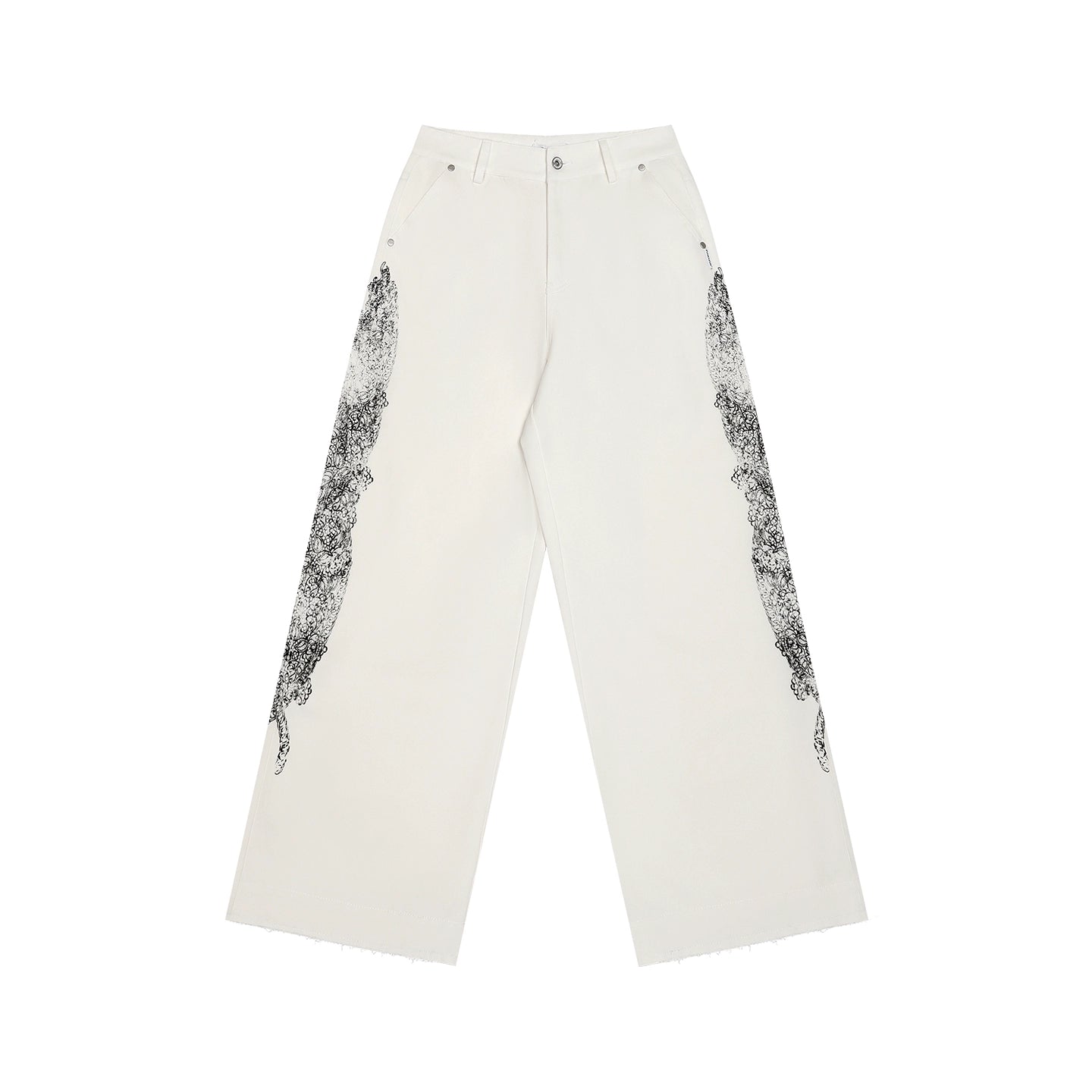 FUNKYFUN Lace Print Burrs Straight-leg Pants