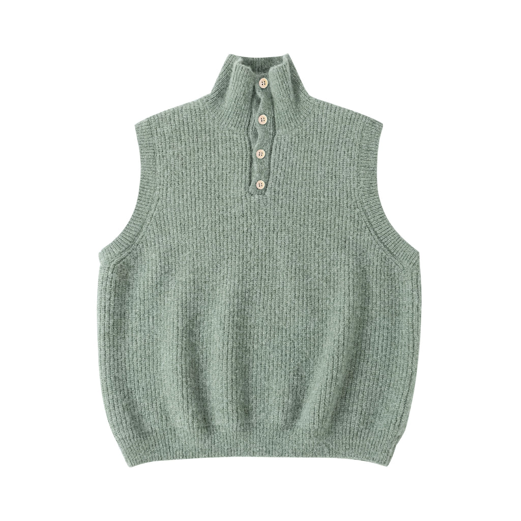 LR MADE Knitted Lapel-neck Half-cardigan Vest
