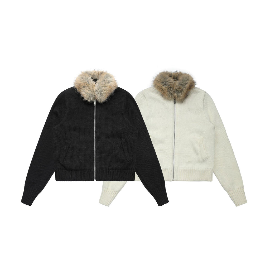 CHANYOOU Vintage Fur Neck Knitted Sweater Jacket