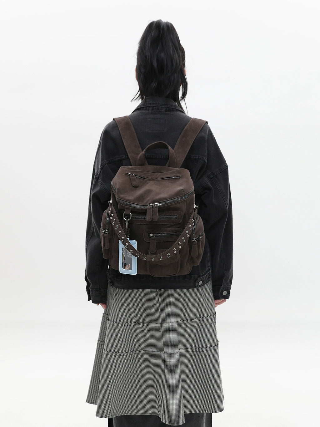 JANDRESS Multi-pocket Zipper Rivet Locomotive Backpack