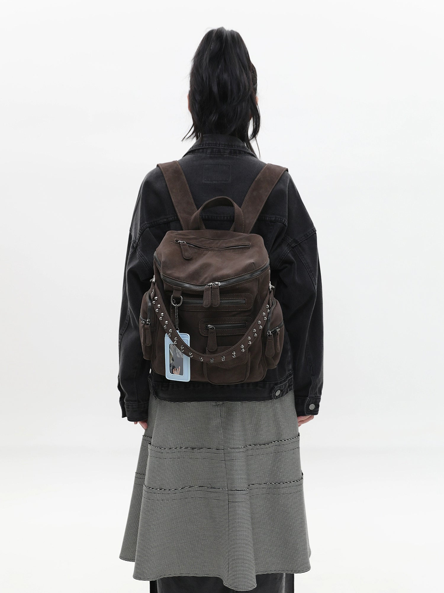 JANDRESS Multi-pocket Zipper Rivet Locomotive Backpack