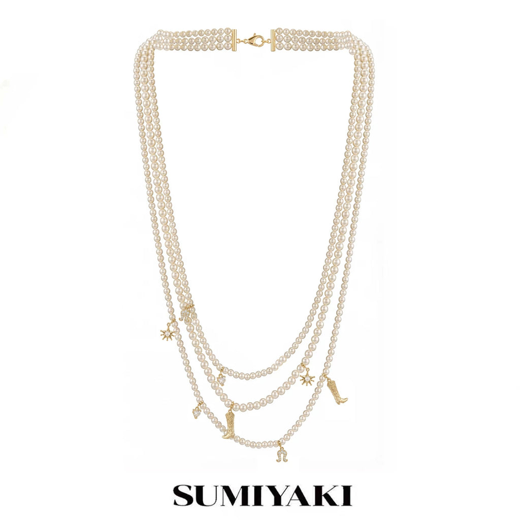 SUMIYAKI Flash Pony Full of Diamonds Multi-layer Pearl Necklace
