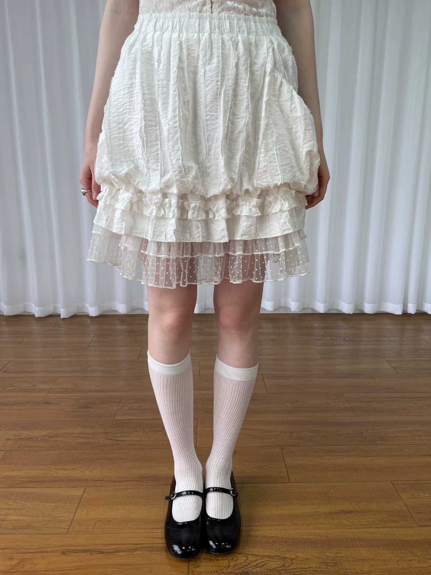 Loosesmell Polka Dot Mesh Stitching Slim Skirt