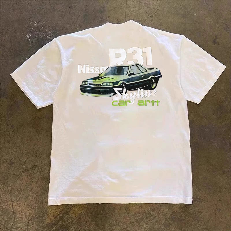 UPUPXIA Car Print Hip Hop Loose Tee