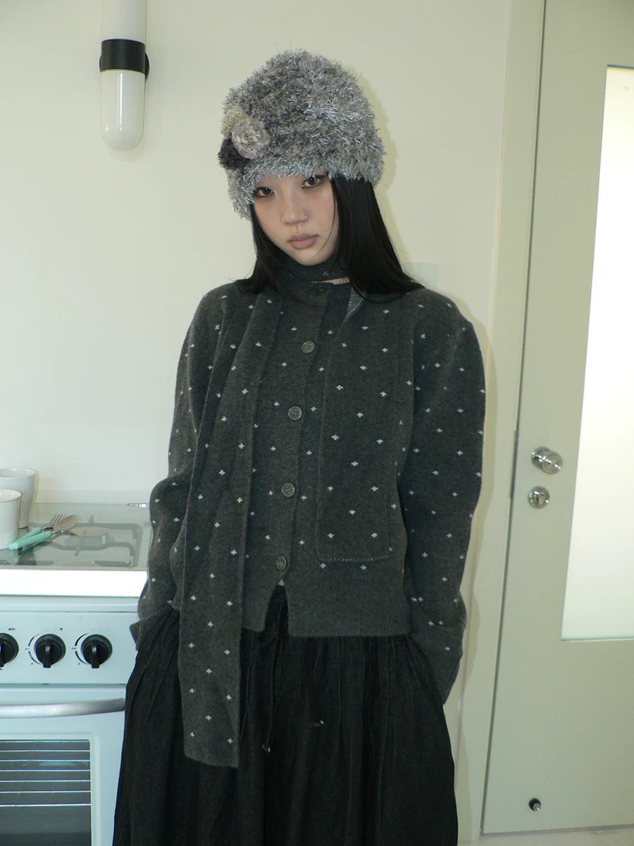 Ang: Project Polka Dot Print Button Knitted Cardigan Sweater