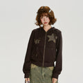 Girlyhalo Vintage Patch Embroidered Hooded Sweater Jacket
