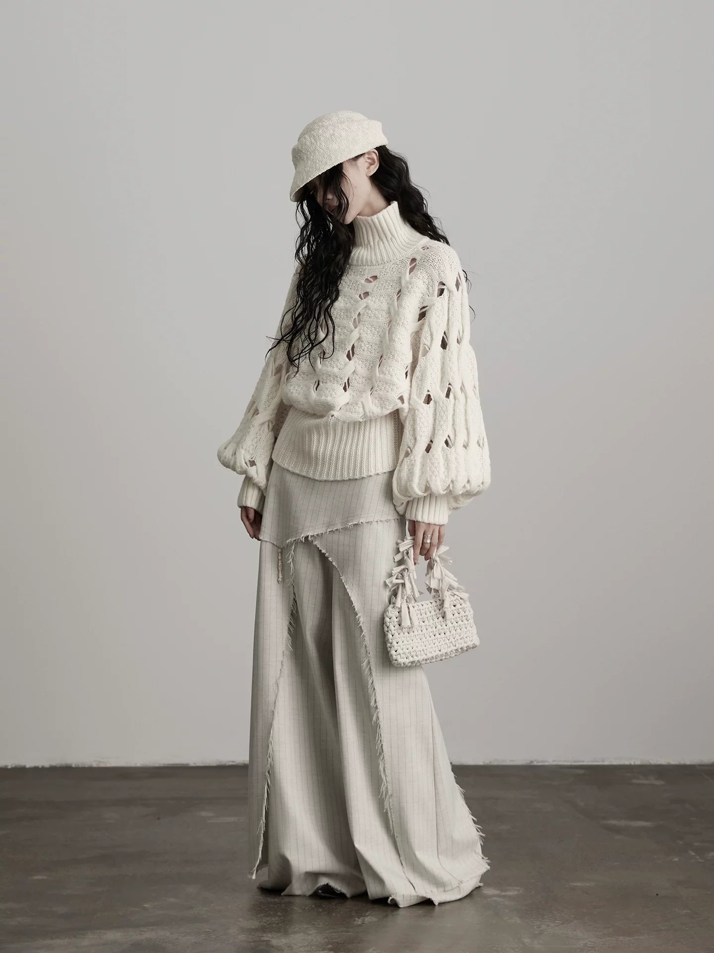 INDULGE Irregular Striped Scimitar Wide-leg Slacks