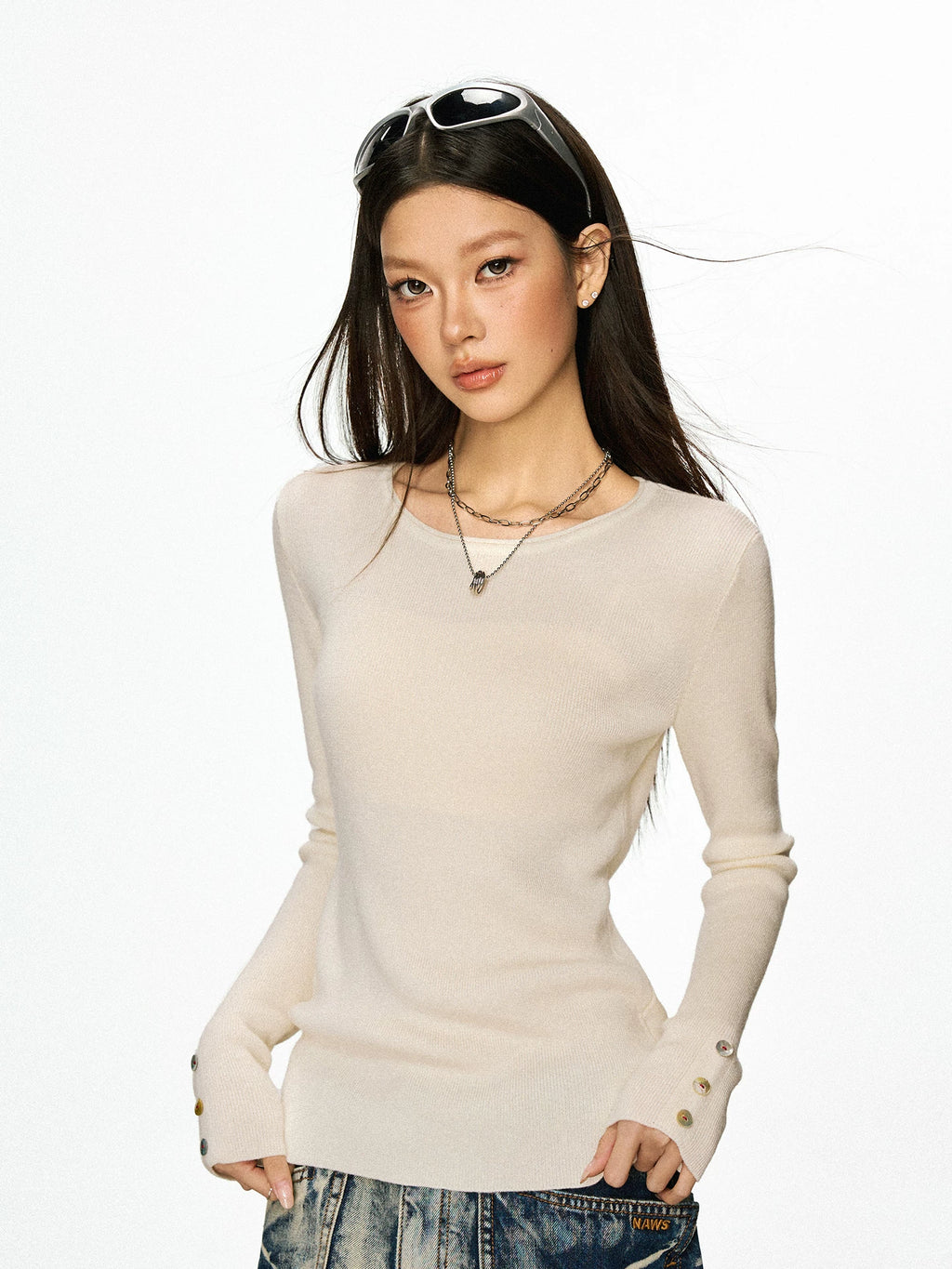 Cherry Melody American-Style Fitted Long-Sleeve Knit Top