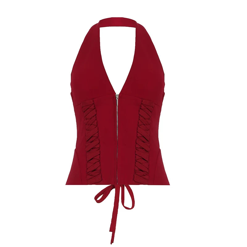 FUNOFF Vintage Strap V-Neck Neck Vest