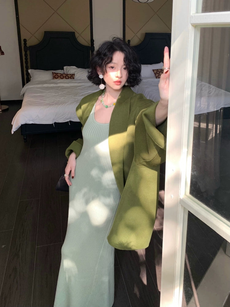 KELIFAN Port Style Vintage Wool Reversible Wool Cape Coat