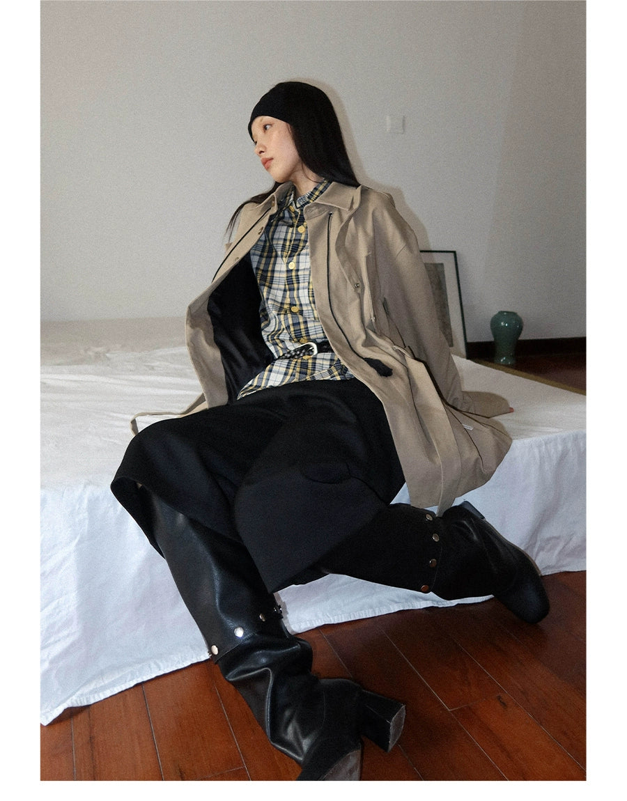 FUNKYFUN Medium and Long Khaki Lapel Jacket