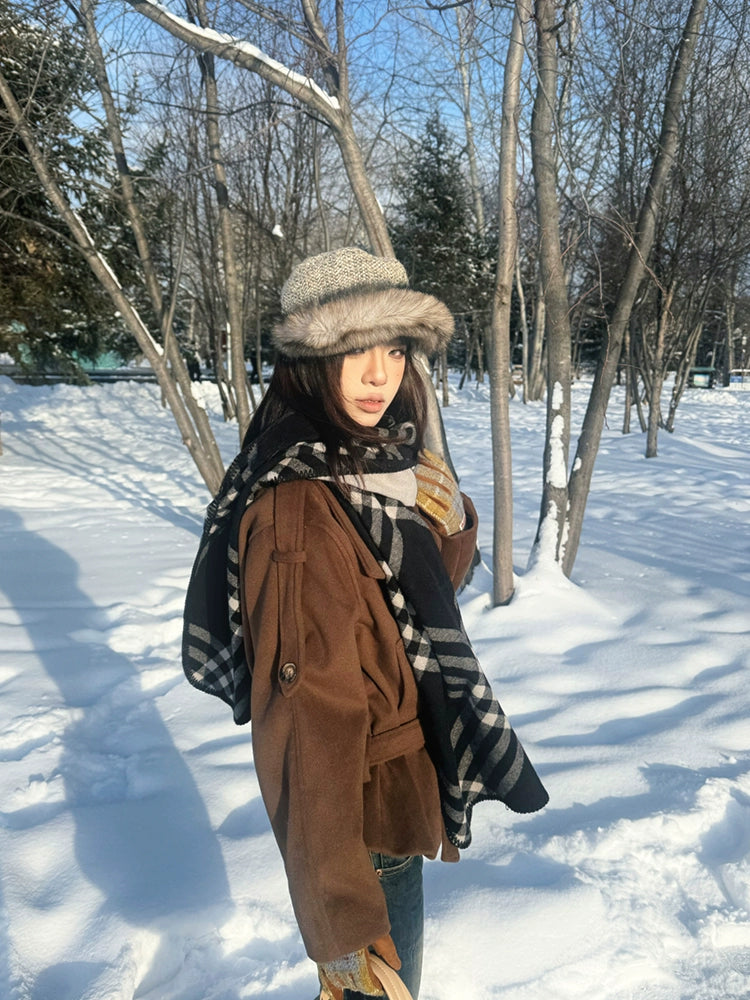 Mershier Korean Double-breasted Lace-Up Woolen Jacket