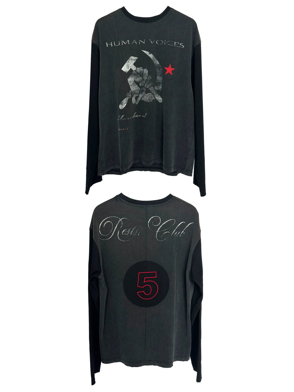 Human Patch Embroidery Printing Splicing Long Sleeve