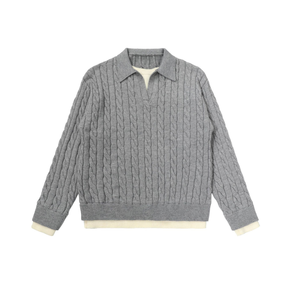 CHANYOOU Vintage Woven Twist Pattern Lapel Knitted Sweater