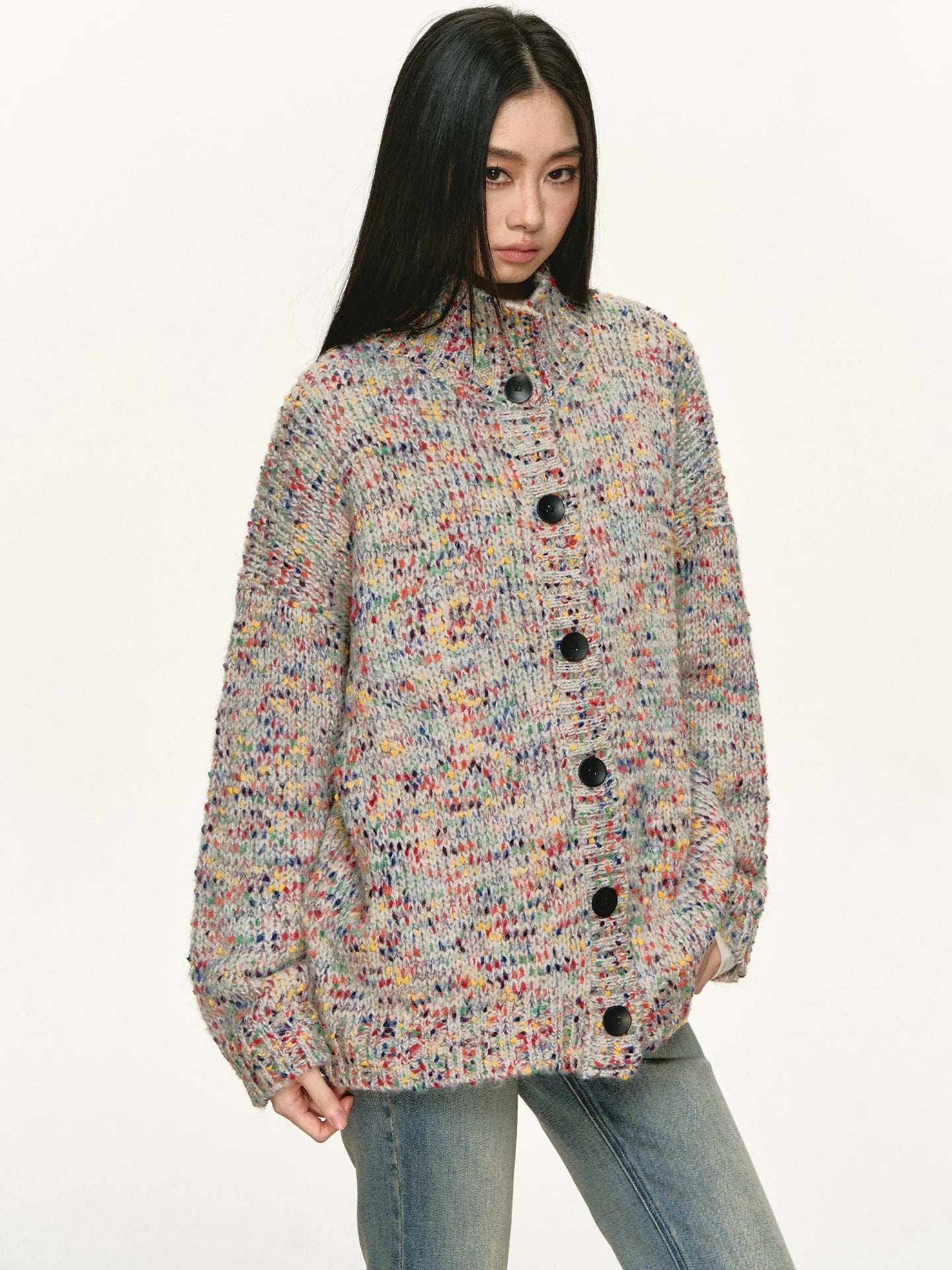 Anna Aneae Colored Dot Turtleneck Loose Sweater Cardigan
