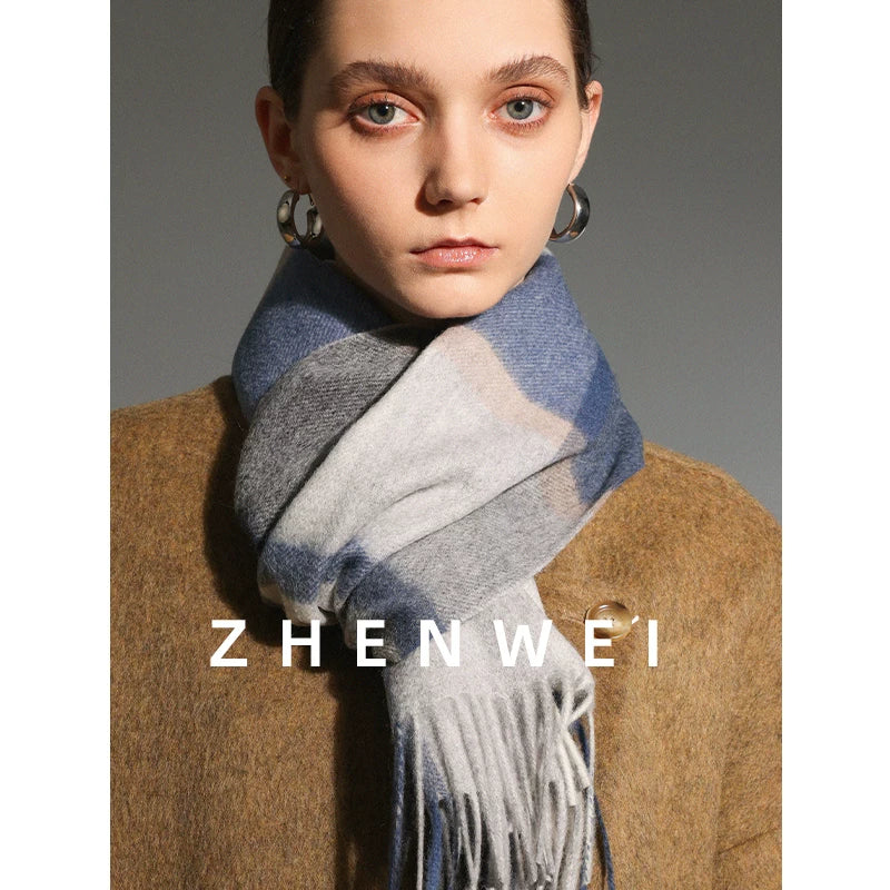 ZHENWEI 100% Wool Plaid Scarf