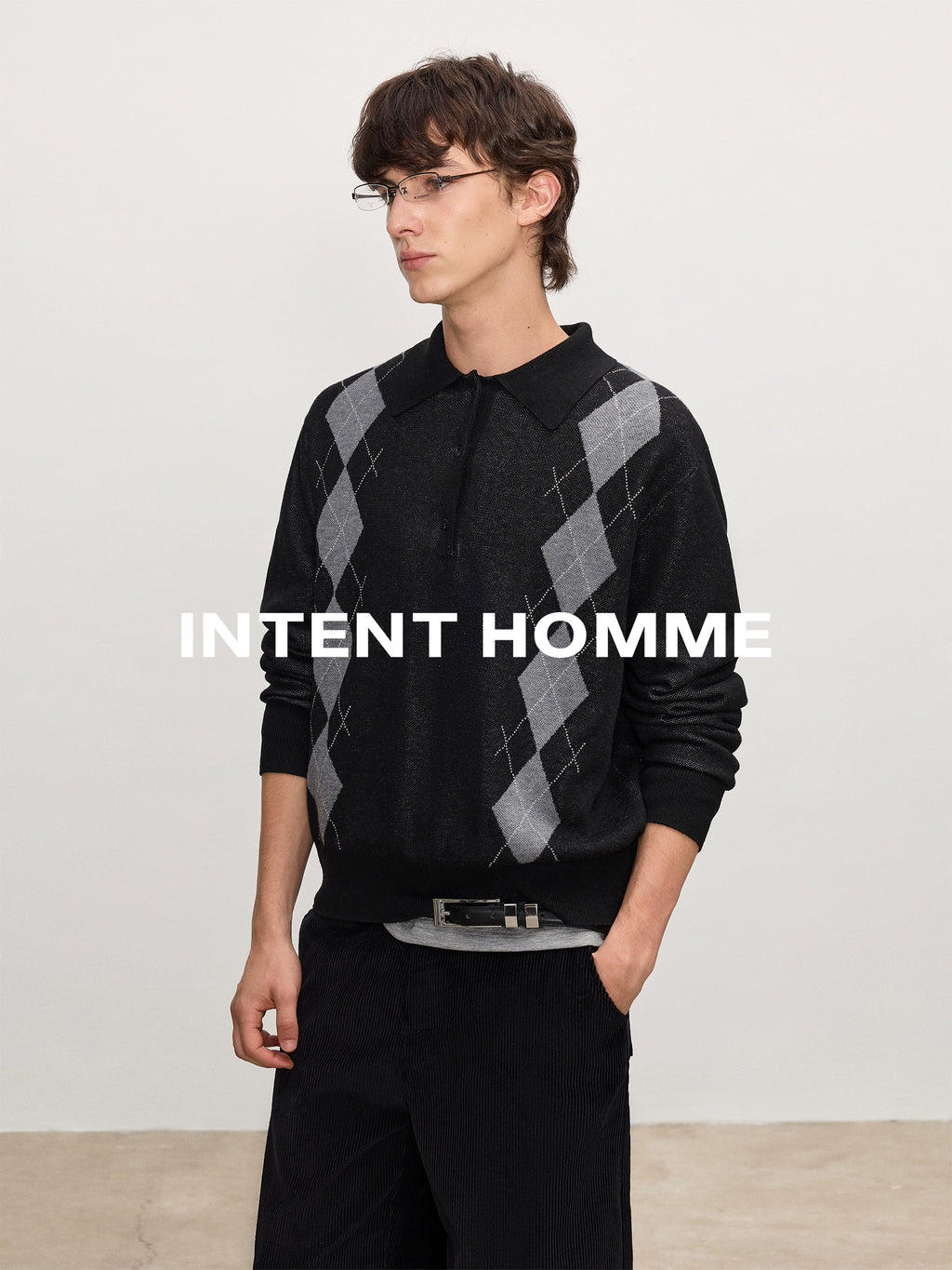 INTENT Vintage Casual Rhombus Knitted Sweater