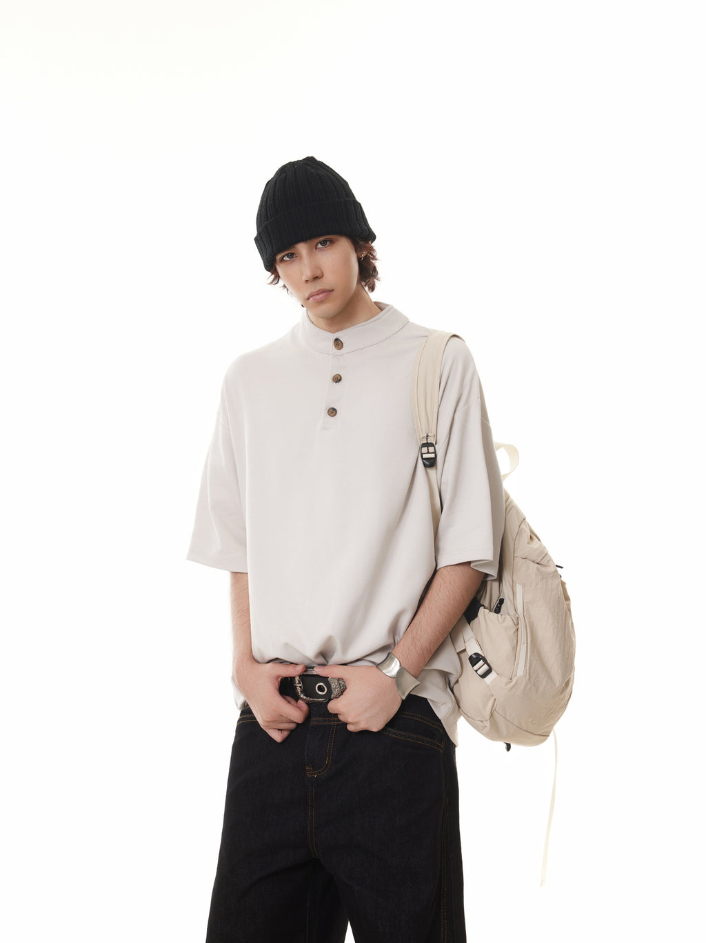 BTSG old money style Henry collar button Tee