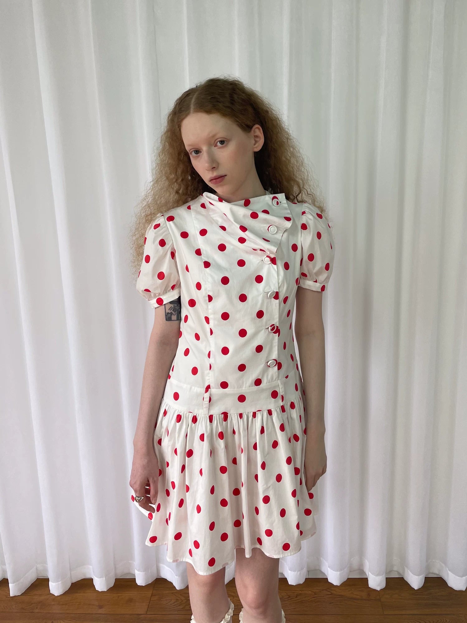 Loosesmell Half Turtleneck Polka Dot Dress