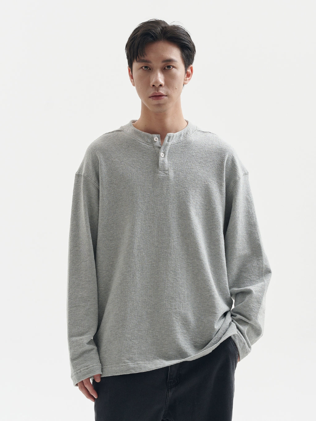 BUTTBILL Henry Collar Simple Casual Vintage Long Sleeve