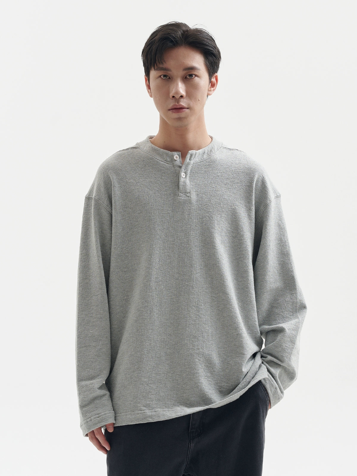 BUTTBILL Henry Collar Simple Casual Vintage Long Sleeve