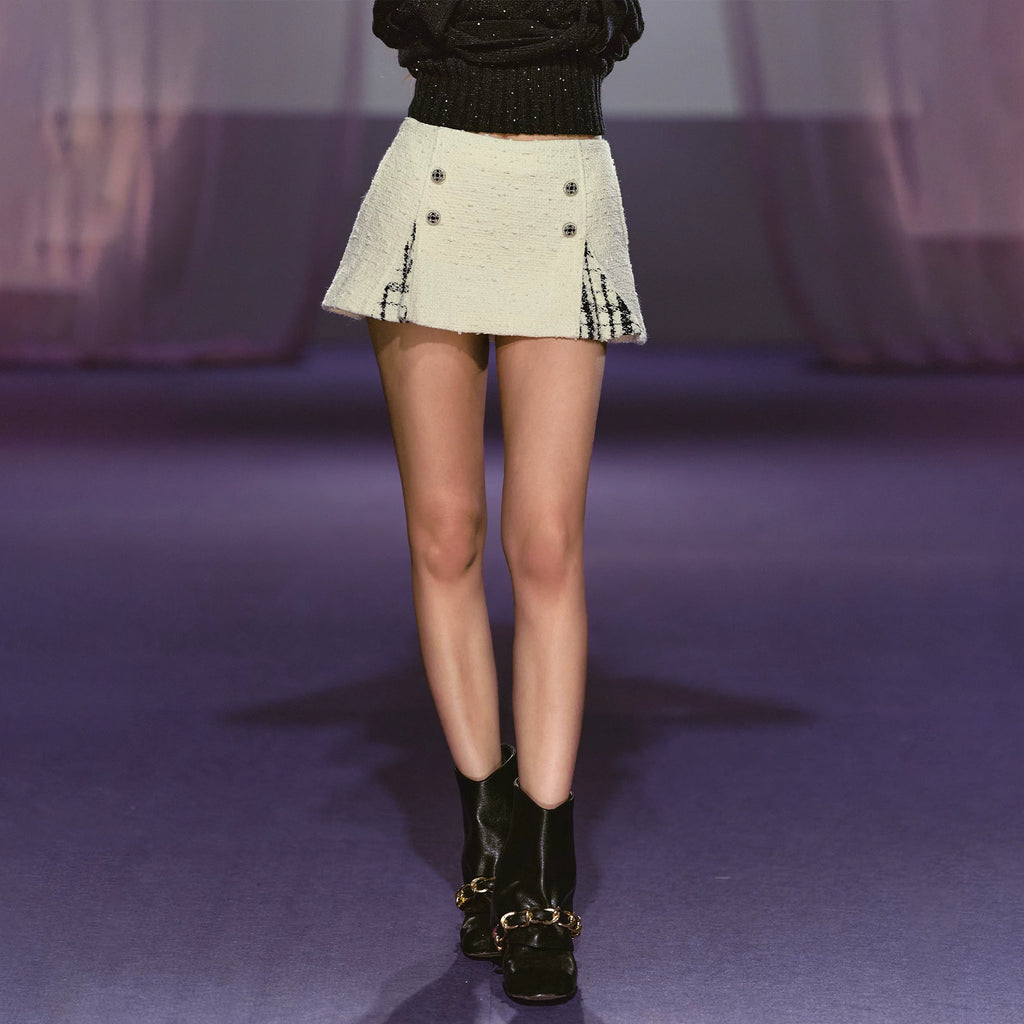 AGAM Double-breasted Spliced Pleated Skirt