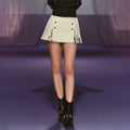 AGAM Double-breasted Spliced Pleated Skirt