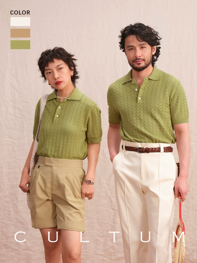 CULTUM Vintage Polo Collar Hollow Shirt Tee