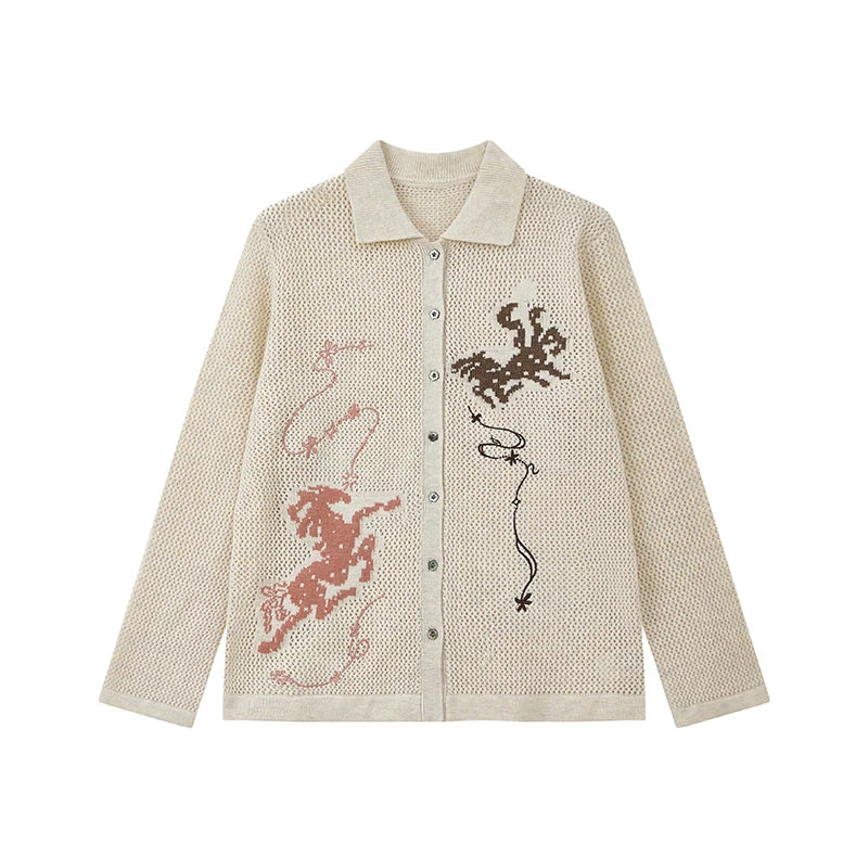 PHYS Year of The Horse Floral Jacquard Lapel Cardigan