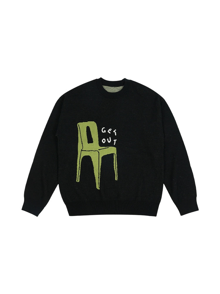 Mood Like Me Chair Print Loose Crew Neck Sweater