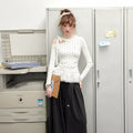 UNIFREE Polka Dot Off Shoulder Waist Strap Lace Splicing Long Sleeve