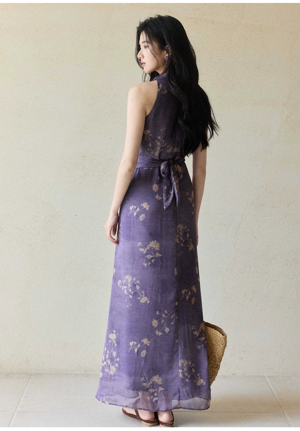 TYANG Temperament V-neck Smudged Floral Dress