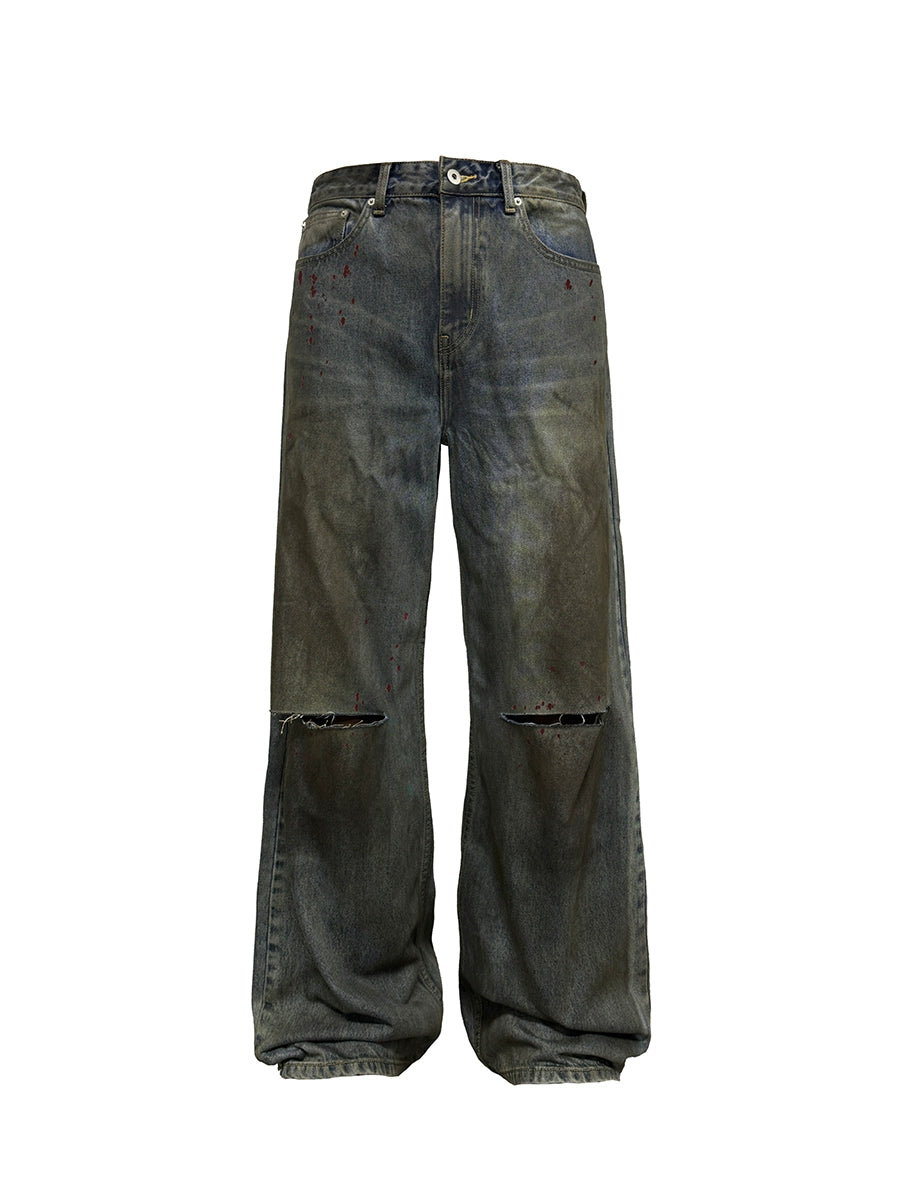 JCAESAR Ink-splashed Dirty-dyed Straight Jeans