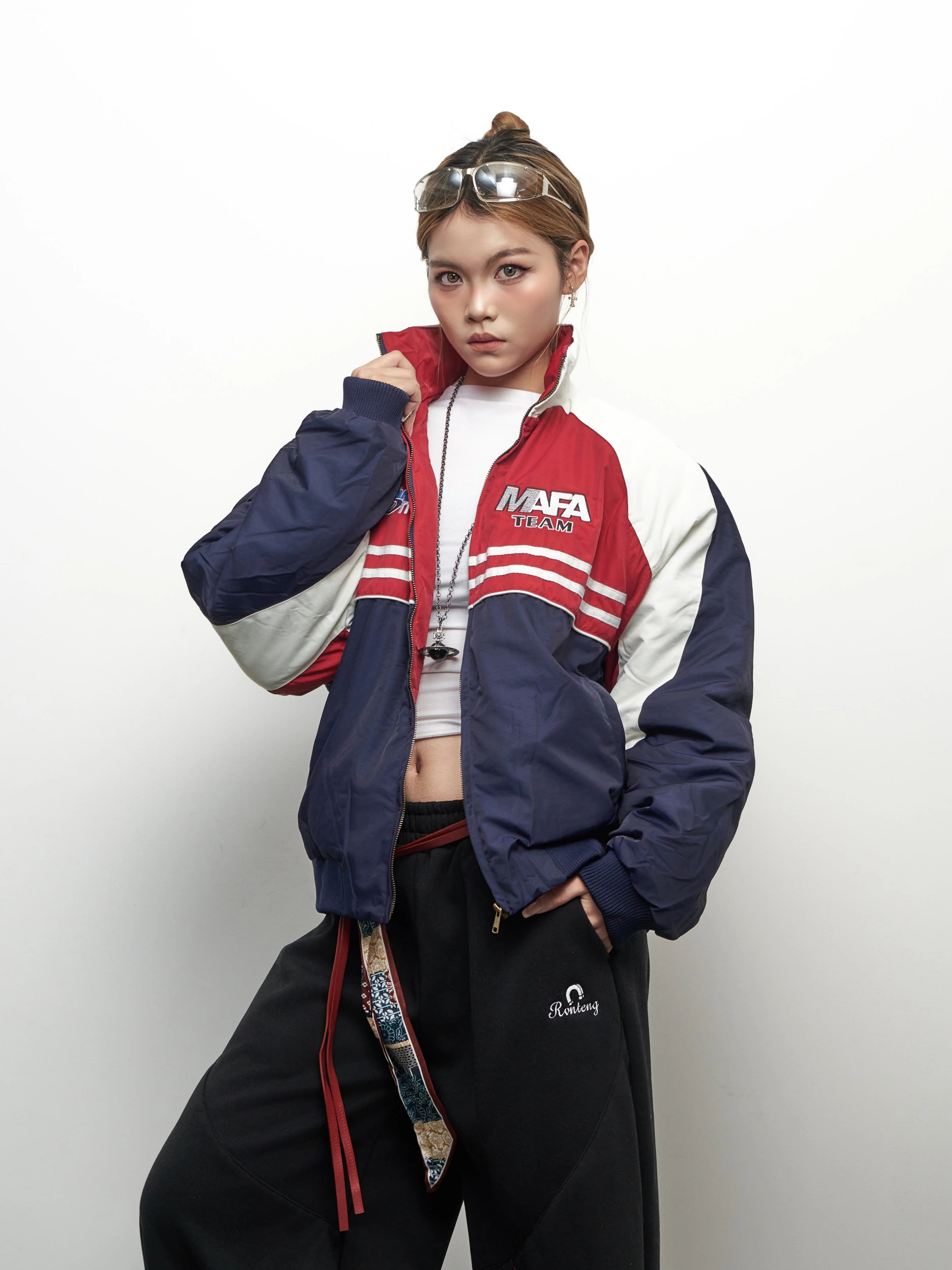 Saimt Color Block Stand Collar Oversized Sportswear Jacket