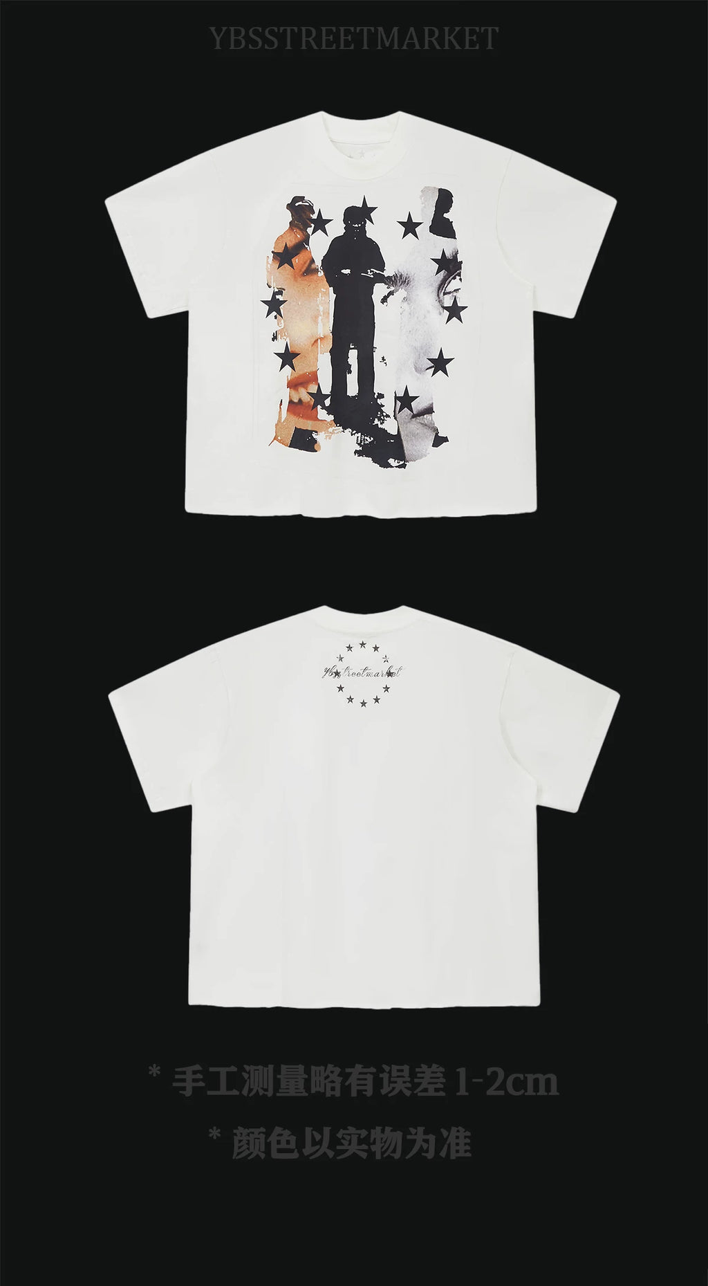 YBSSTREETMARKET Portrait Heat Transfer Hand Damage Short Width Tee