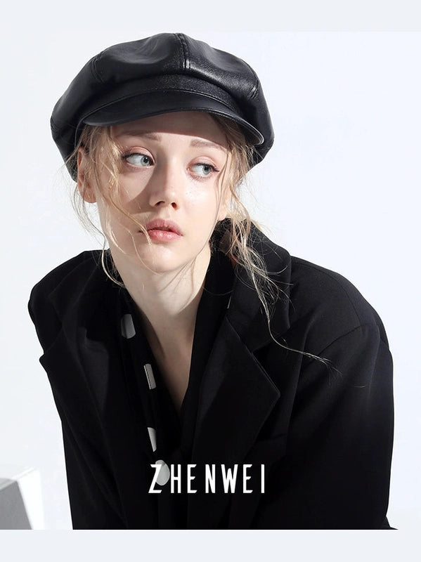 ZHENWEI Vintage PU Leather Beret