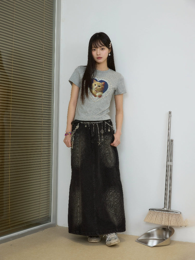 EeeeArtmonster Short Pearl Kitten Slim Tee