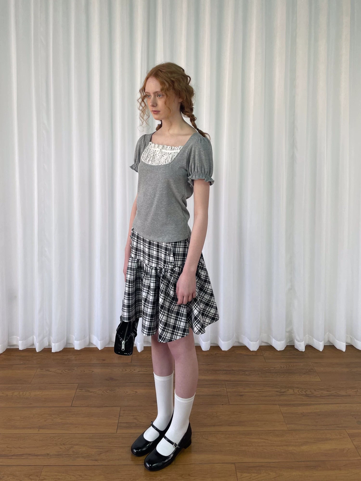 Loosesmell Splicing Polka Dot Small Bow Casual Tee