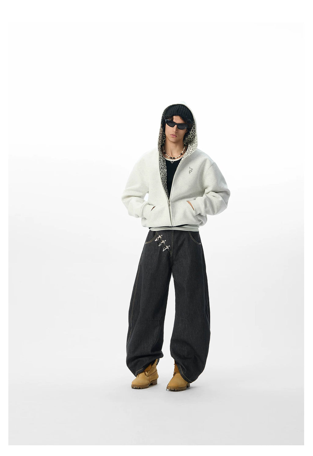 JHYQ Hip Hop Style Wide Leg Plane Buckle Loose Jeans
