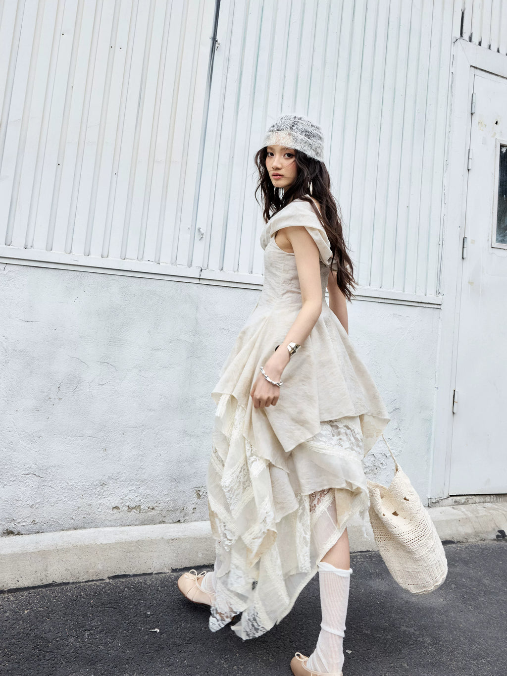 JNYLON Retro Twist-neck Two-piece Dress