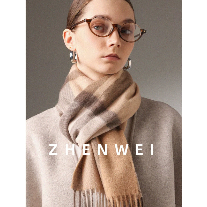 ZHENWEI 100% Wool Plaid Scarf